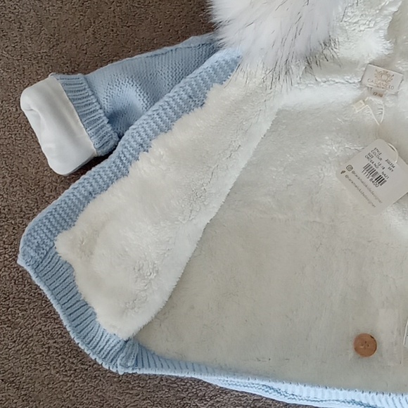 Caramelo Kids Sky Blue Cable Knit Faux Fur Jacket 12-18m - Picture 7 of 9